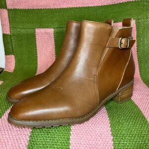 NEW Blondo Waterproof Leather Ankle Boots Buckle Side Zip Block Heel Brown Sz 11